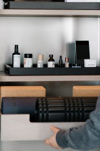 closeup of roombar products arranged in shelving