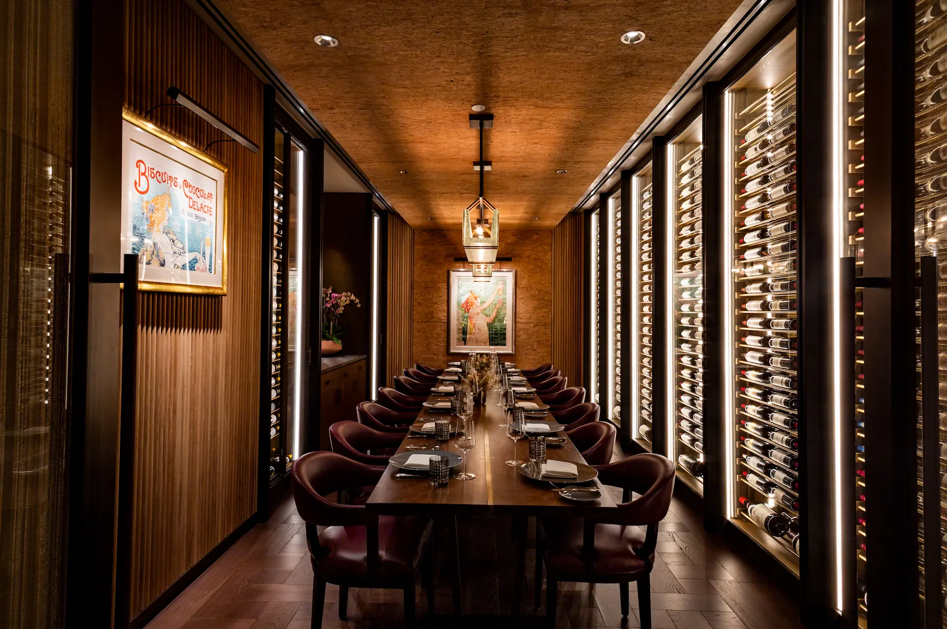 <private dining room with wine cellar walls at ws new york