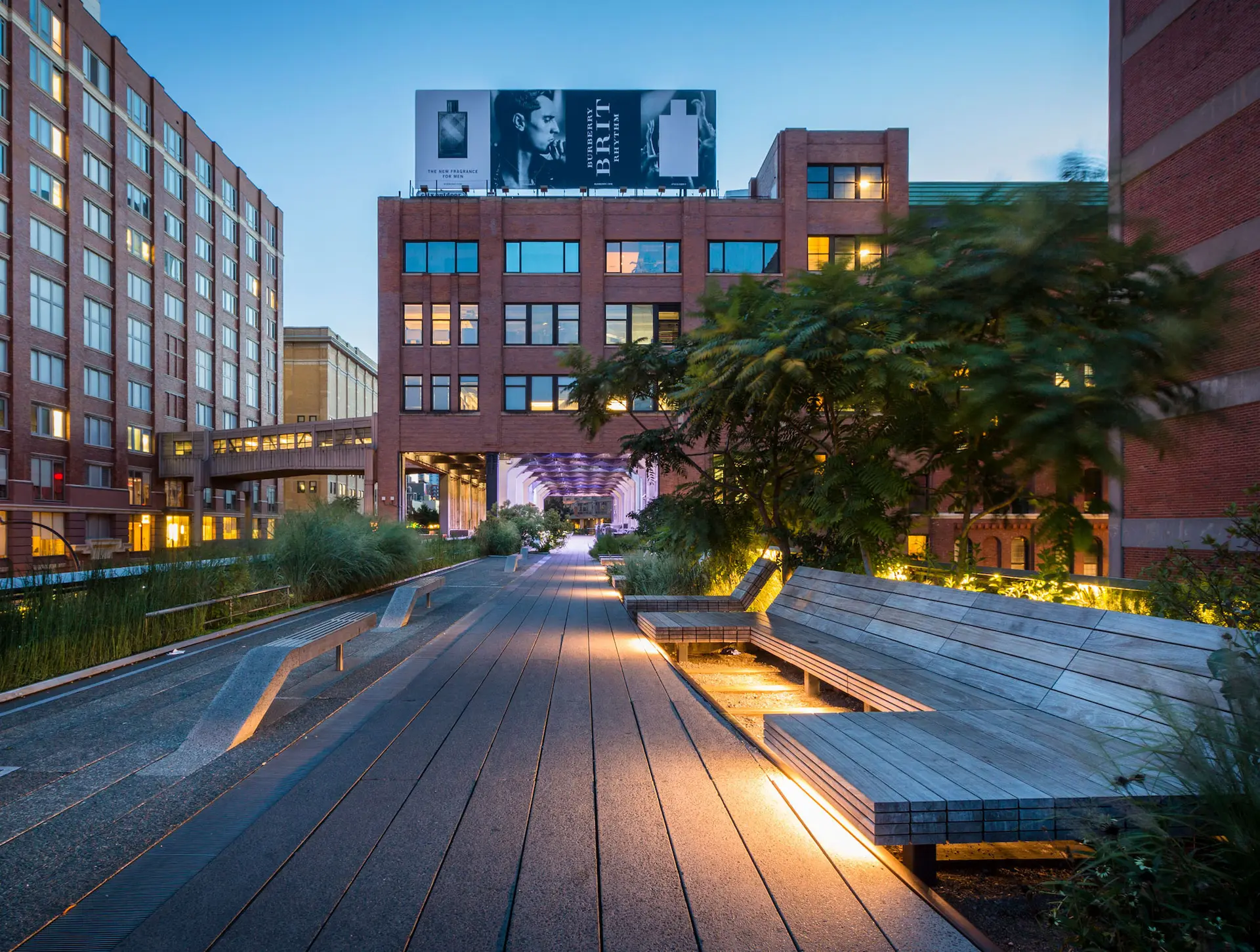 the highline nyc lounge seating with trees and garden plantings