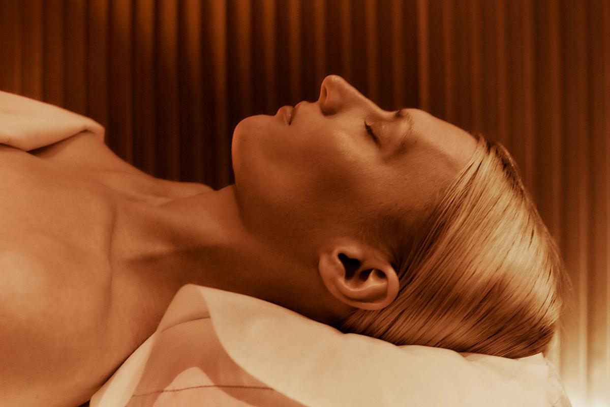 <closeup of woman on spa massage table