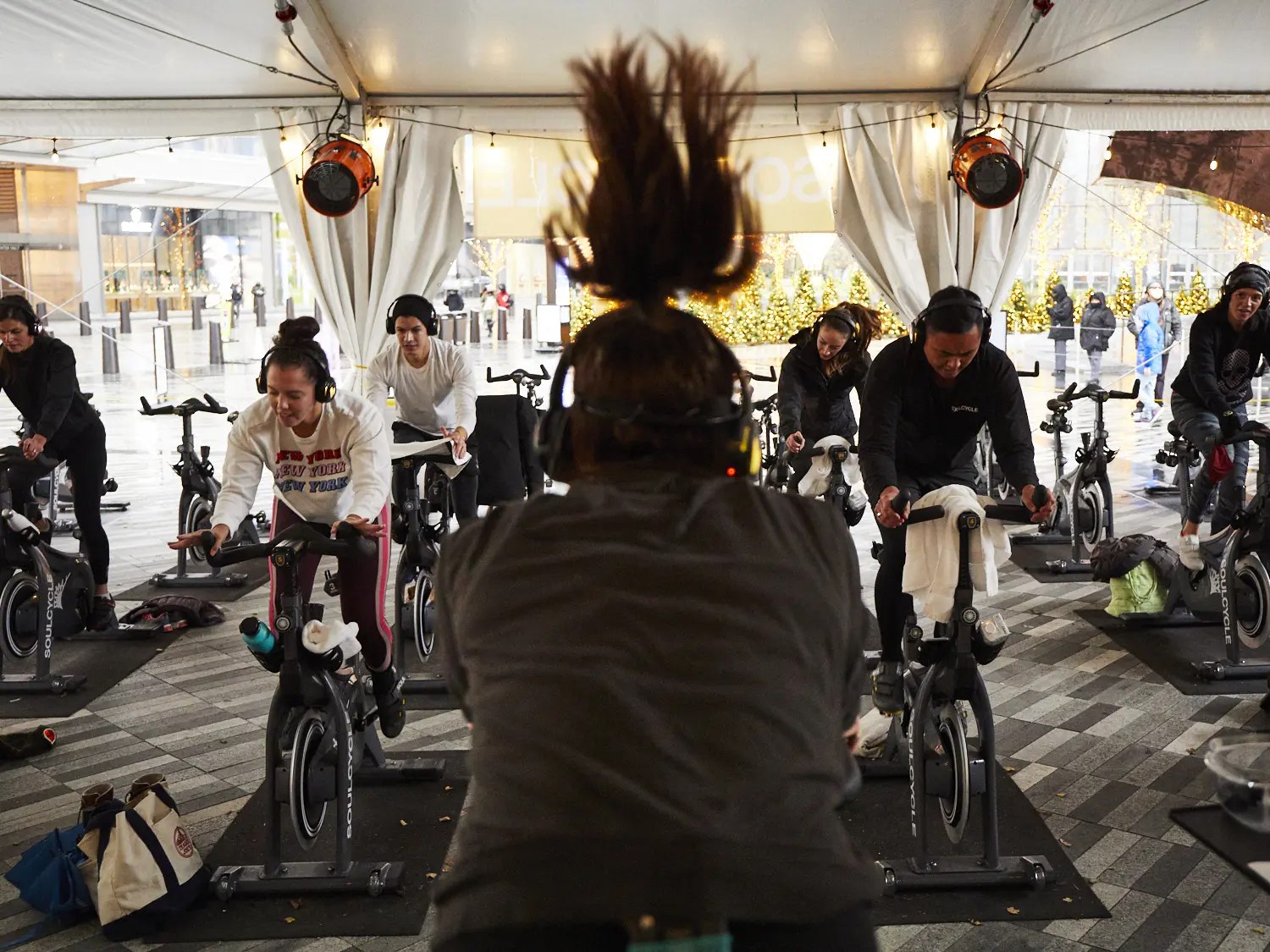 <outdoor soulcycle class