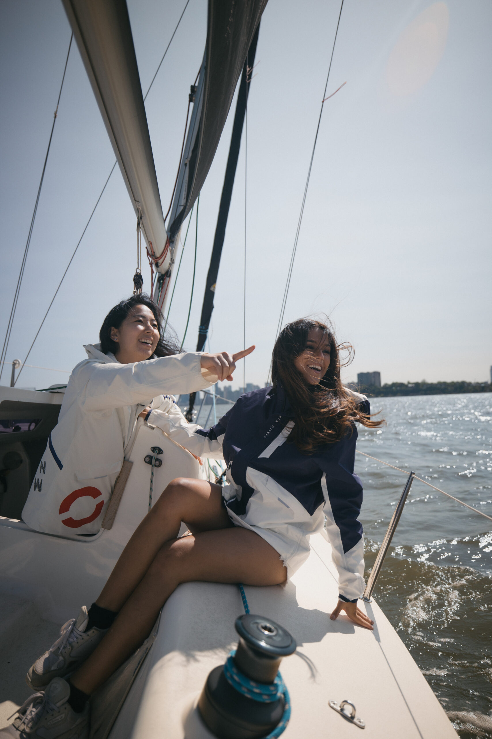 Two girls on a sailing boat